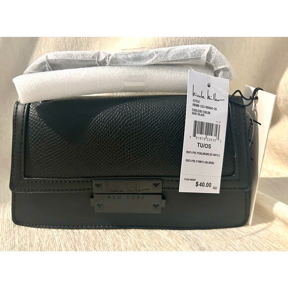 NWT‎ Nicole Miller Black alligator print on purse 8”L X 5” W - Picture 1 of 9